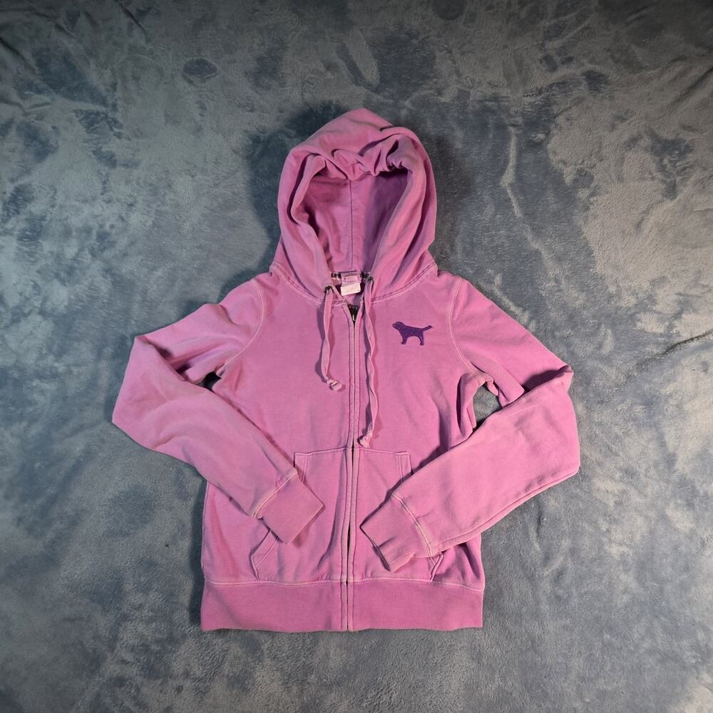 Victoria Secret PINK Hoodie Womens Small Love Pink Spellout Dog Logo Full Zip